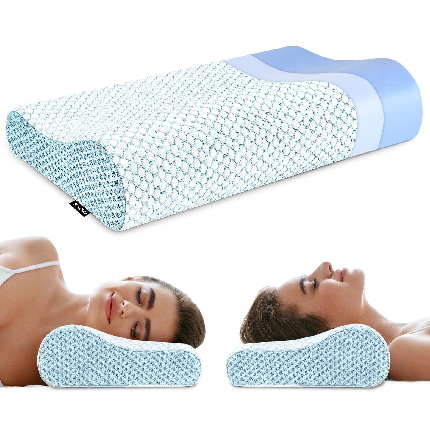 Memory Foam Pillows Neck Pillow Bed Pillow for Sleeping, Ergonomic Cervical Pillow for Neck and Shoulder Pain Relief,Orthopedic Contour Pillow for Side Back Stomach Sleeper(Blue&Grey)