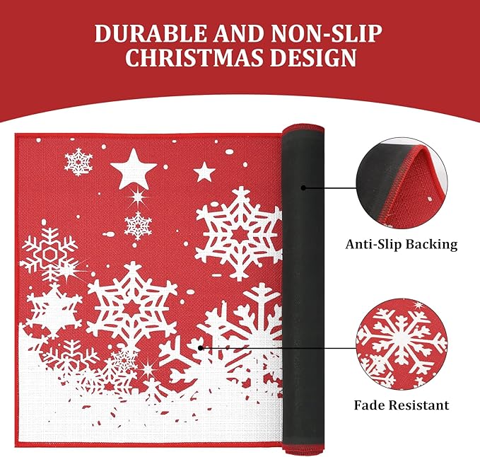 CAROMIO Christmas Doormat Holiday Door Mat Winter Snowflakes Xmas Indoor/Outdoor Welcome Mat Outdoor Indoor Entrance Floor Door Mat Front Porch for Home Decoration, 17x29 Inch
