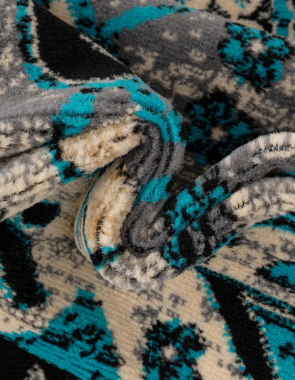 Unique Loom Taftan Collection Border Geometric Tribal Inspired Design Area Rug (5' 0 x 8' 0 Rectangular, Turquoise/ Gray)