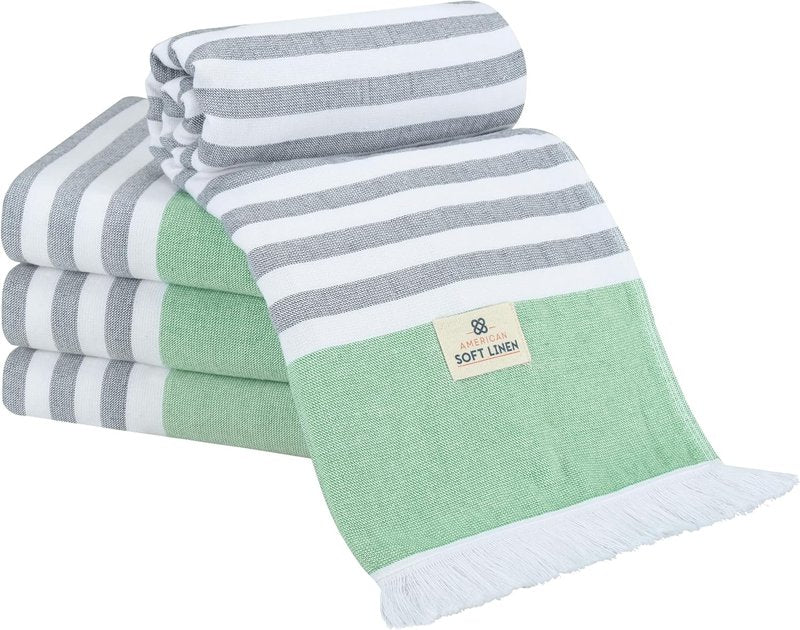 Peshtemal Beach Towels - 100% Cotton Lightweight Quick-Dry Sand-Free | 35"x60", Green