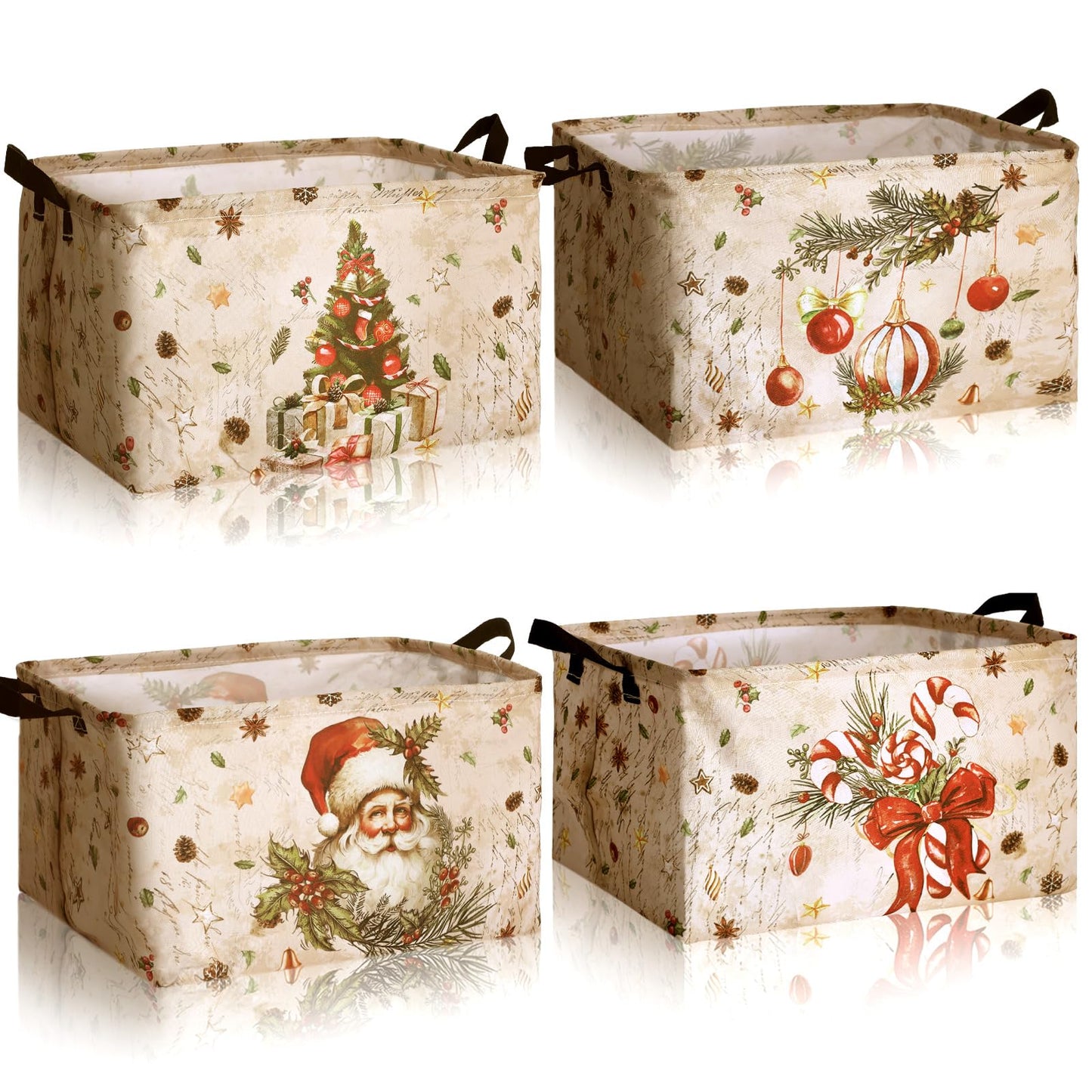 Bulyoou 4pcs Christmas Storage Basket Fabric Laundry Baskets with Handle Xmas Foldable Organizer Boxes for Office Home Baby Cloth Toy Book 15 x 10 x 8(Snowman)