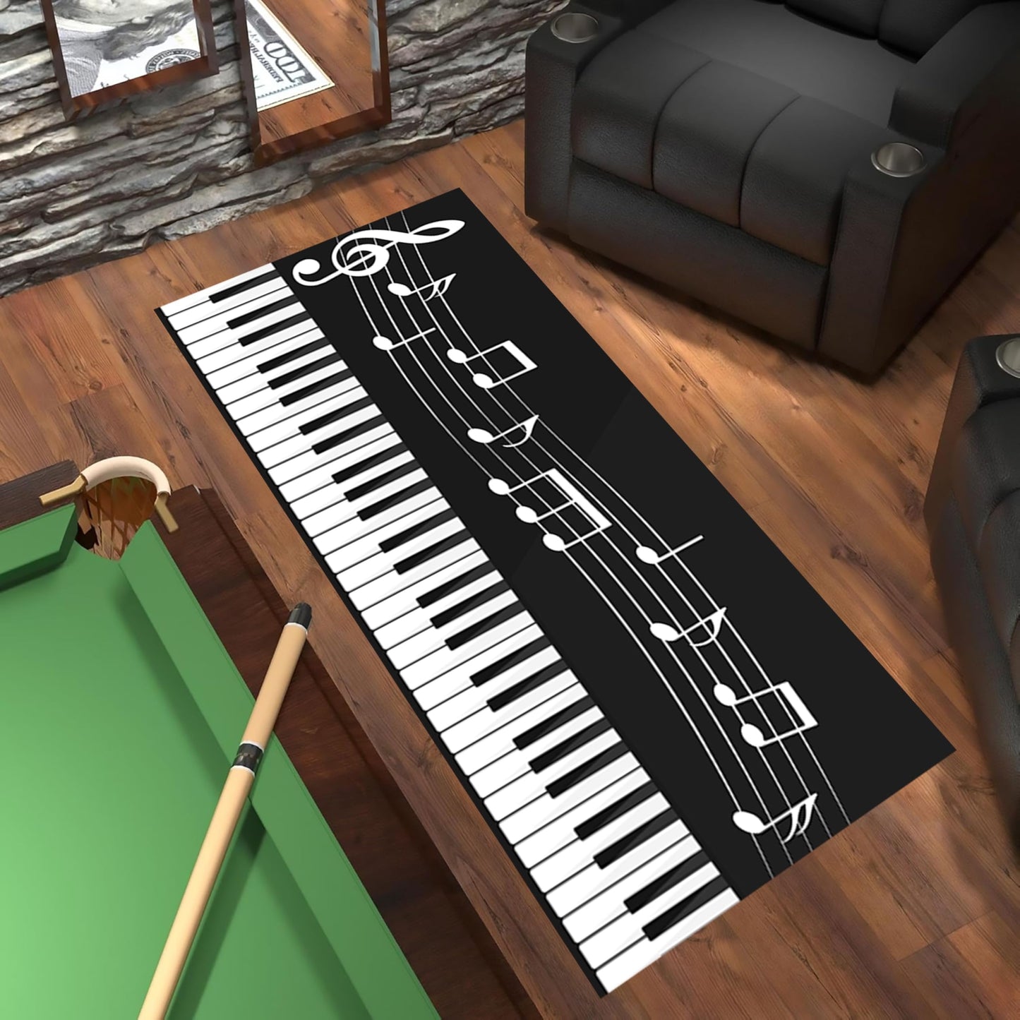Musical Note Runner Rug, 1.3x7ft, Piano Rug Sheet Music Pattern Music Lovers Non-Slip Carpet, Black White Music Themed Carpet Aisle Rugs for Living Room Bedroom Kitchen Foyer
