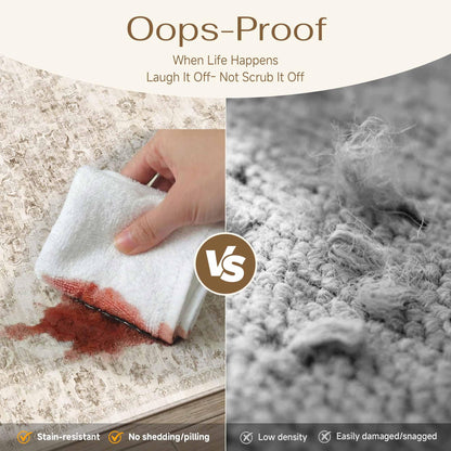 WondRg 10x14 Neutral Area Rug Beige Vintage Living Room Bedroom Washable Carpet Non-Slip Soft Low Pile Farmhouse Indoor Large Throw Rug for Dining Room Office