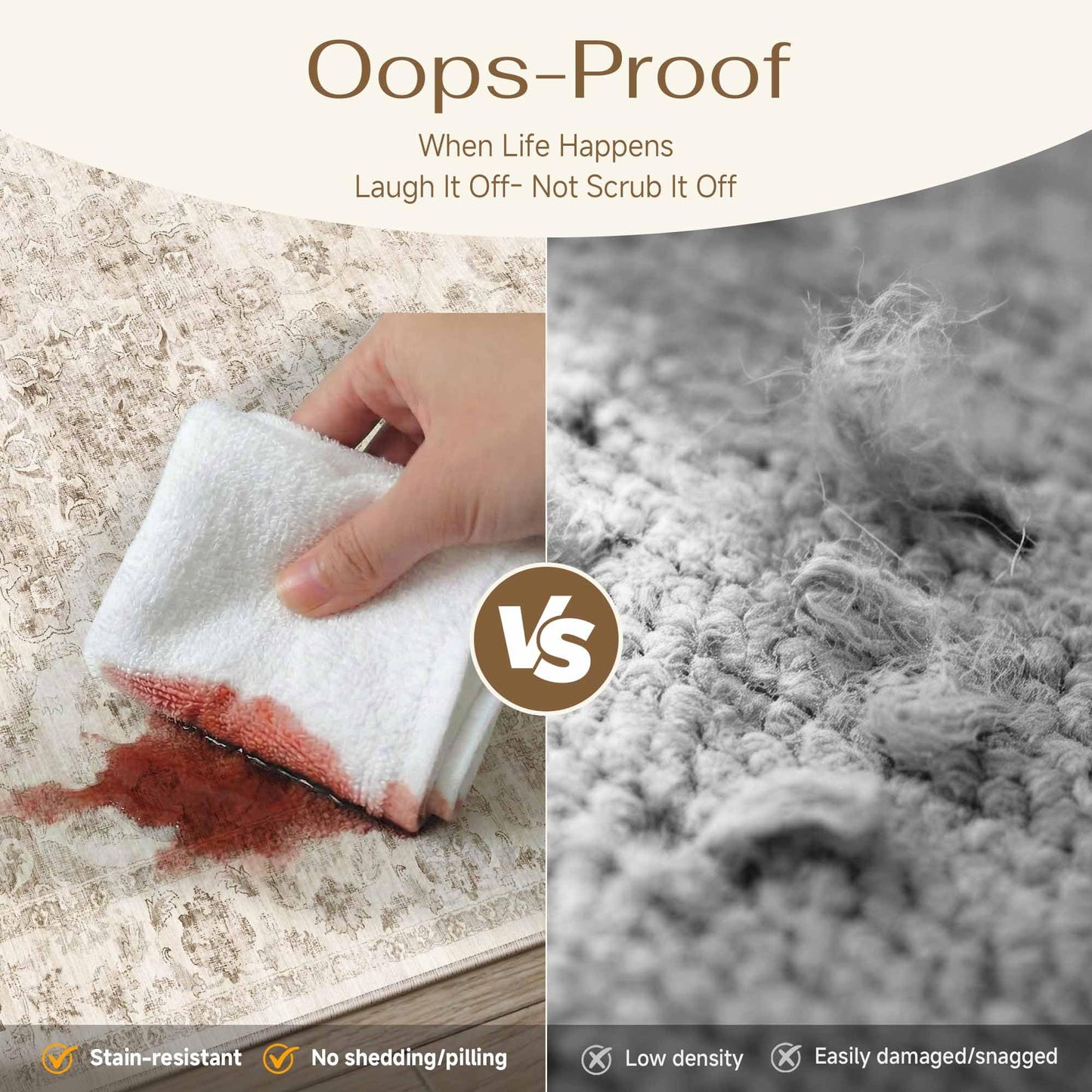 WondRg 2x6 Washable Neutral Runner Rug Beige Vintage Hallway Kitchen Carpet Non-Slip Soft Low Pile Farmhouse Throw Rug for Bedroom Bathroom Laundry Living Room
