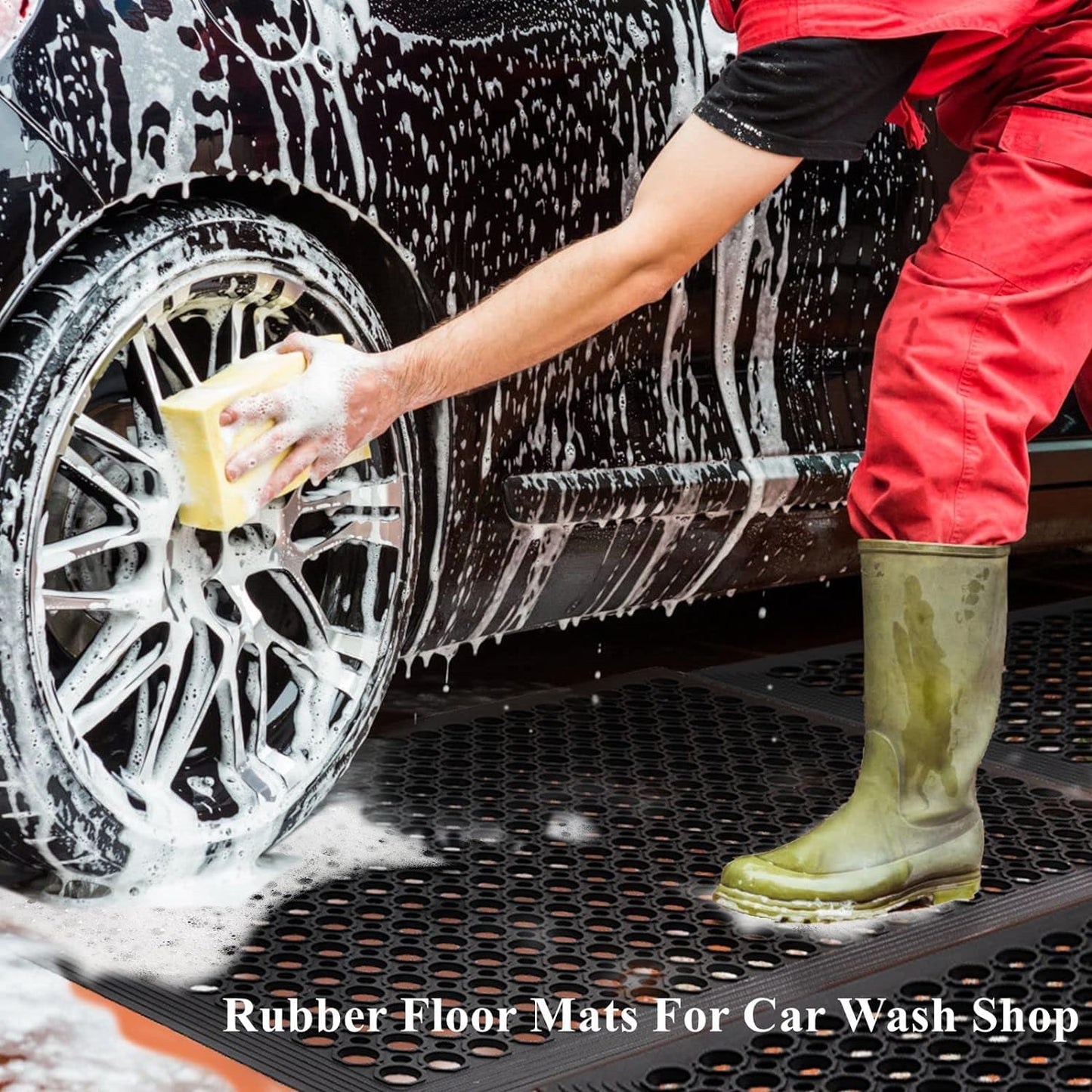 Rubber Floor Door Mats Outdoor Entrance Commercial Restaurant Kitchen Anti Fatigue Rubber Drainage Mat New Non Slip Bar Floor Mat for Garage Use Black 36inch x 60inch from SallyMall