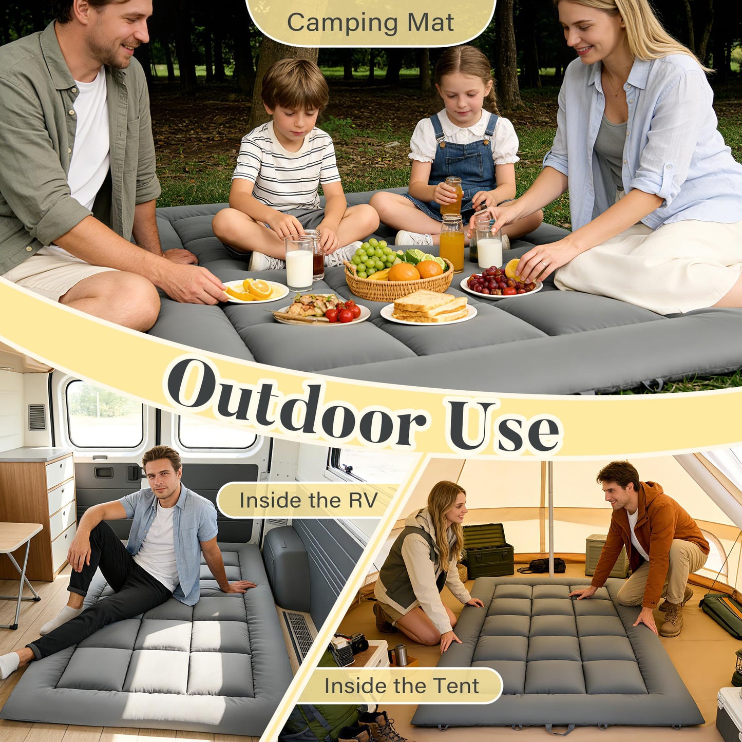 DOWNSTORIA Japanese Floor Mattress, Foldable Futon Mattress Tatami Mat with Handle, Roll Up Camping Sleeping Pad for Adults, Guestroom Floor Bed, Full Size, Grey