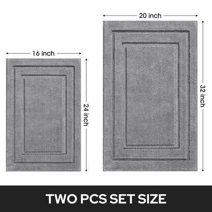 HOMEIDEAS Bathroom Rugs Sets 2 Piece, Super Soft and Absorbent Non Slip Microfiber Machine Washable Bath Mat Set (20" x 32" + 16" x 24", Grey)