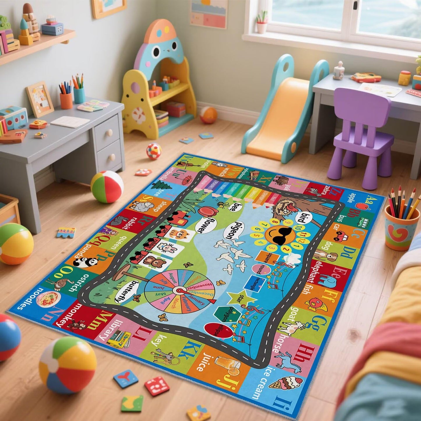 TYKTZXY ABC Rug 63x95inch, Non-Slip Alphabet Carpet, Educational Learning Mat for Preschool Classroom & Playroom