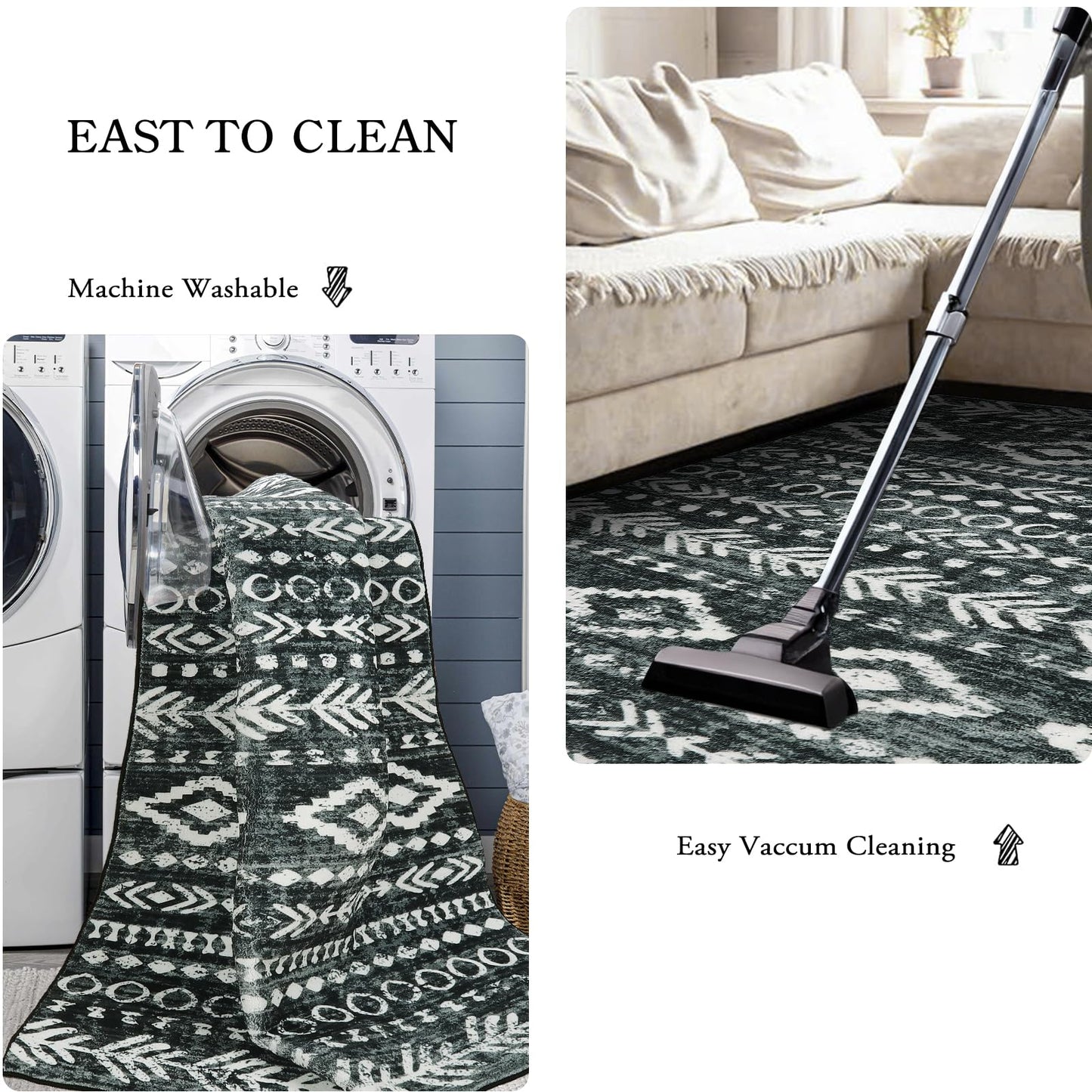 Lahome Moroccan Runners for Hallways, Washable 2.5x8 Black White Hallway Runner Rug Non-Slip, Low-Pile Soft Tribal Print Boho Indoor Bedroom Carpet Runners 8ft for Entryway Kitchen Laundry Varena