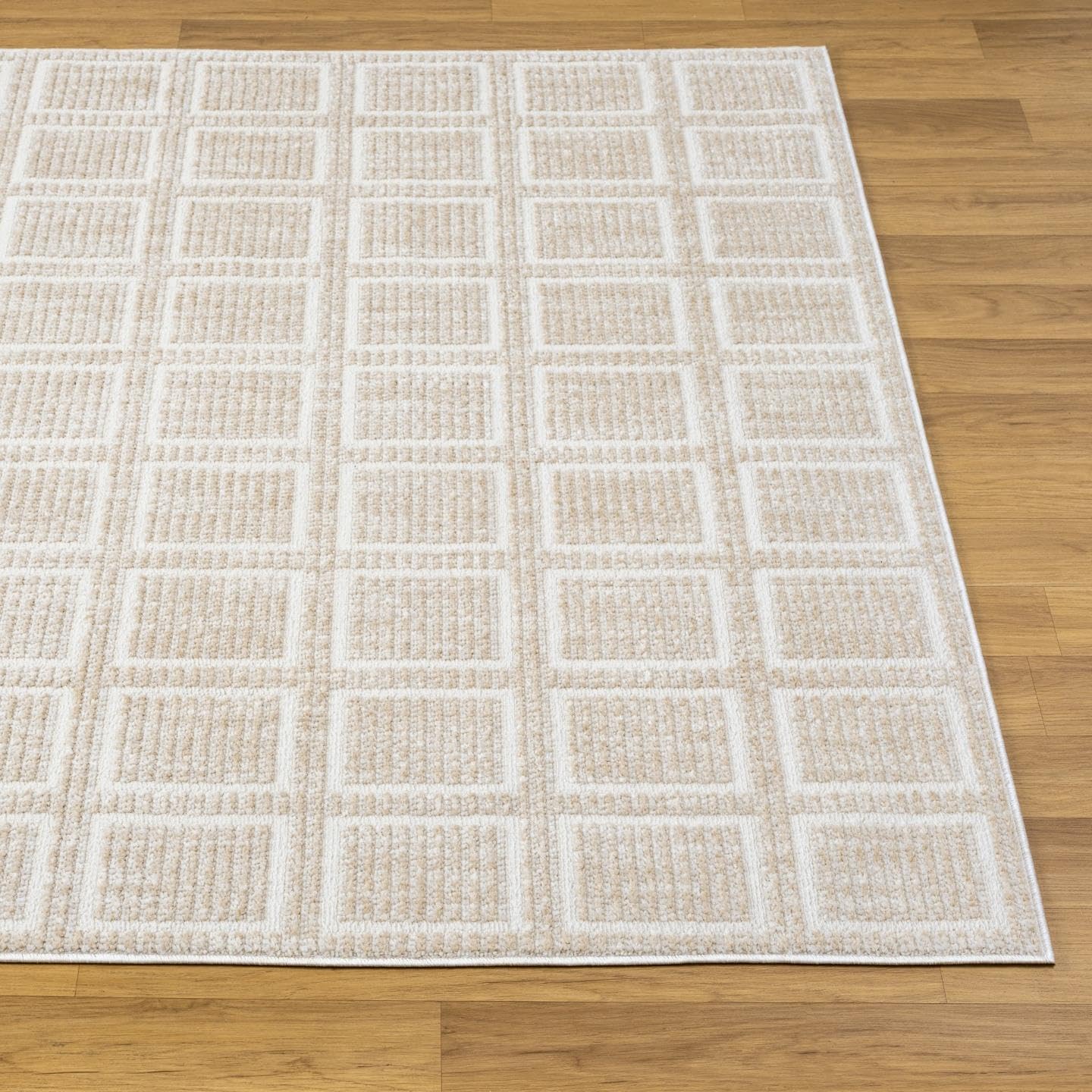 LUXE WEAVERS Modern Geometric Grid Beige 5x7 Area Rug, Bedroom Carpet