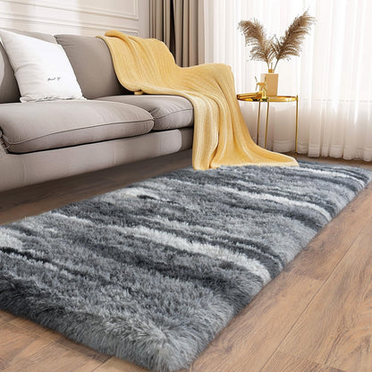 Ailyei Soft Runner Rugs for Bedroom Hallways, 2x6 Abstract Grey Fluffy Shag Throw Area Rug Non Slip for Bedside Dorm, Long Shaggy Furry Carpet for Nursery Living Room