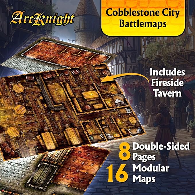 Arcknight The Cobblestone City Roleplaying Battlemaps 16 Modular RPG Maps in 8 Double-Sided Pages 1 Square Grid Modular &amp Versatile Design for Tabletop Gaming - for Dungeons &amp Dragons Pat