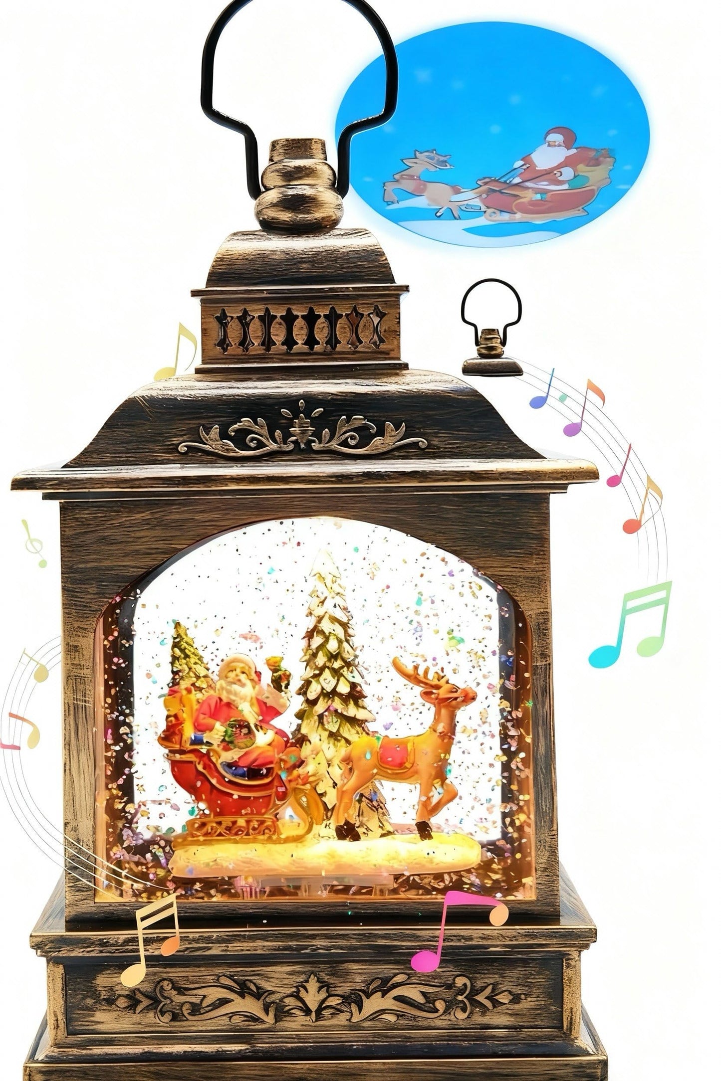 Christmas Snow Globes Lantern Water Swirling Glitter,with Santa Claus Projection/Auto 6H Timer/Music,Christmas Decorations Indoor Festival Home for Tabletop,USB/Battery Operated-Gifts for Kids Adults