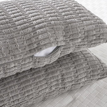 Fancy Homi Gray Long Lumbar Farmhouse Decorative Throw Pillow Covers 14x36 Inch for Bed Couch Bed Sofa, Rustic Boho Room Decor, Soft Striped Corduroy Rectangle Cushion Case 35x91 cm
