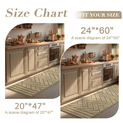 Kitchen Runner Rugs,20"x48" Non Slip Kitchen Mats for Floor-Thick Stain Resistant Kitchen Floor Mat Runner Carpet for Hallways Entryway Laundry Room Washable(Khaki)