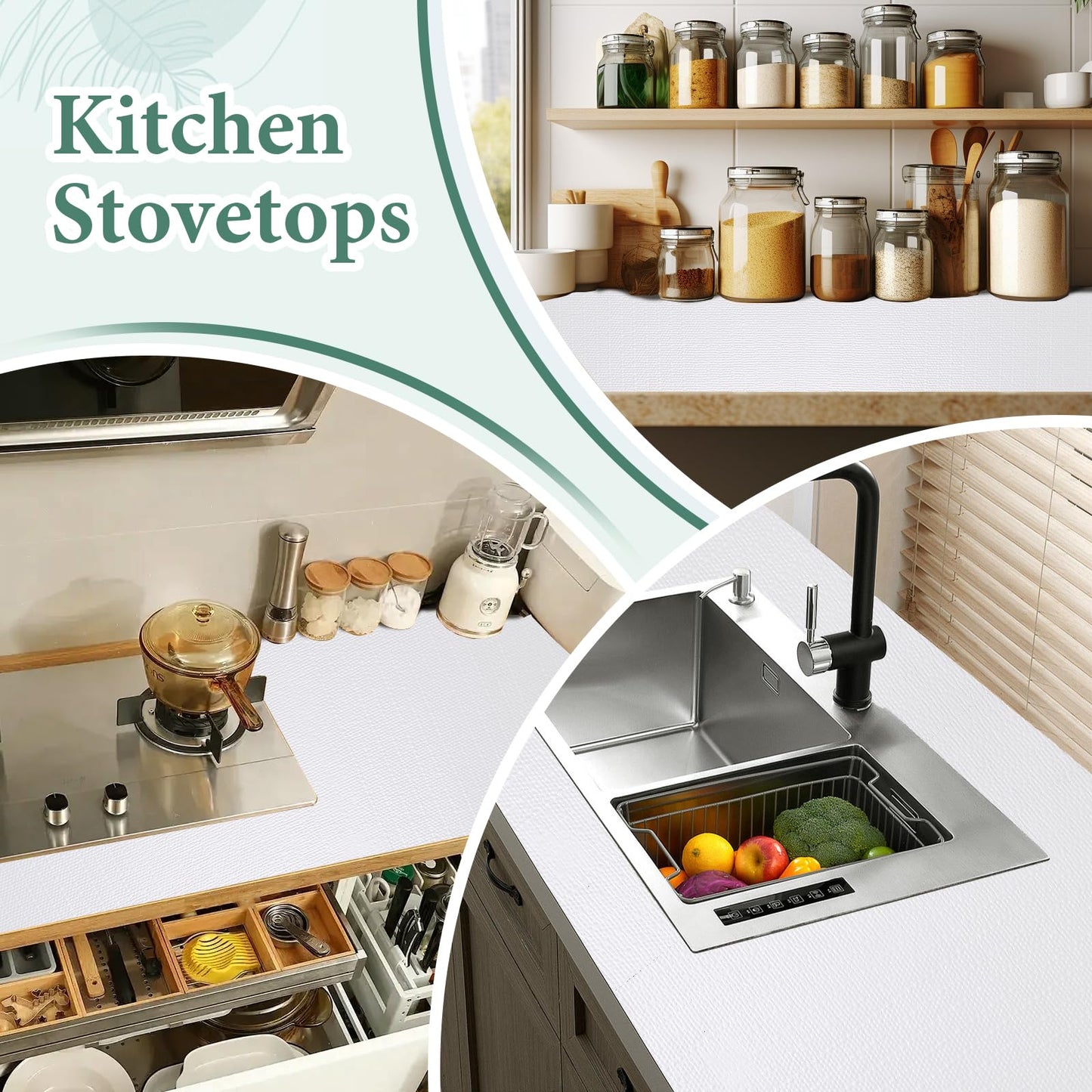 Shelf Liners for Kitchen Cabinets 17in x 30FT, Non Adhesive Cabinet Liner Strong Non-Slip Golden Leaf Drawer Liner, Easy to Clean for Shelf, Cabinet with Knife and Tape Measure