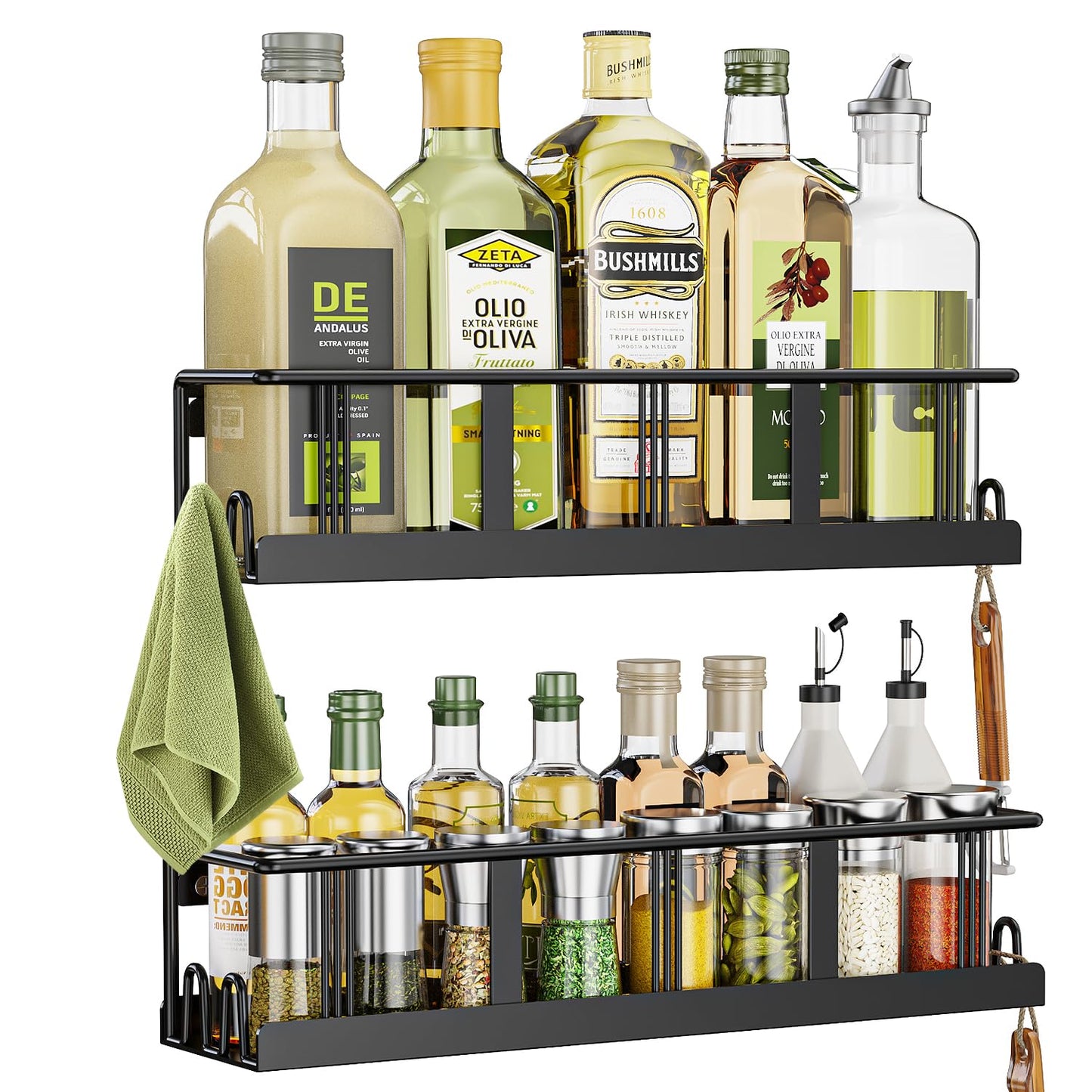 Spice Rack Wall Mounted 3 Pack, Space-Saving Spice Organizer for Spice Jars and Seasonings,Screw or Adhesive Hanging Spice Rack Organizer for Your Kitchen Cabinet,or Pantry Door