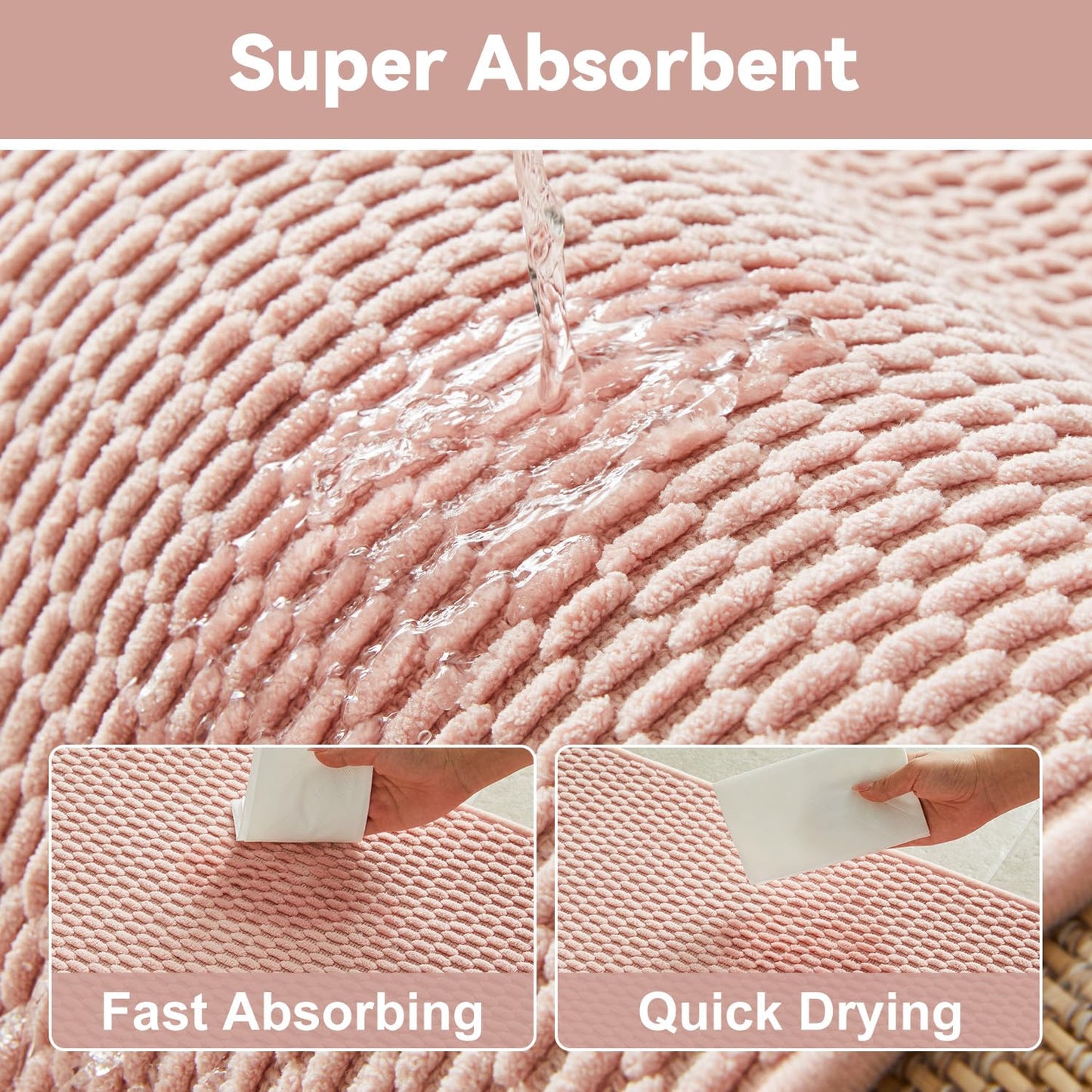 Triohero Toilet Rug, Thin Toilet Rugs U Shaped Washable Non Slip Absorbent Quick Dry Low Pile Toilet Mat, Pink 20"x24" U Shape