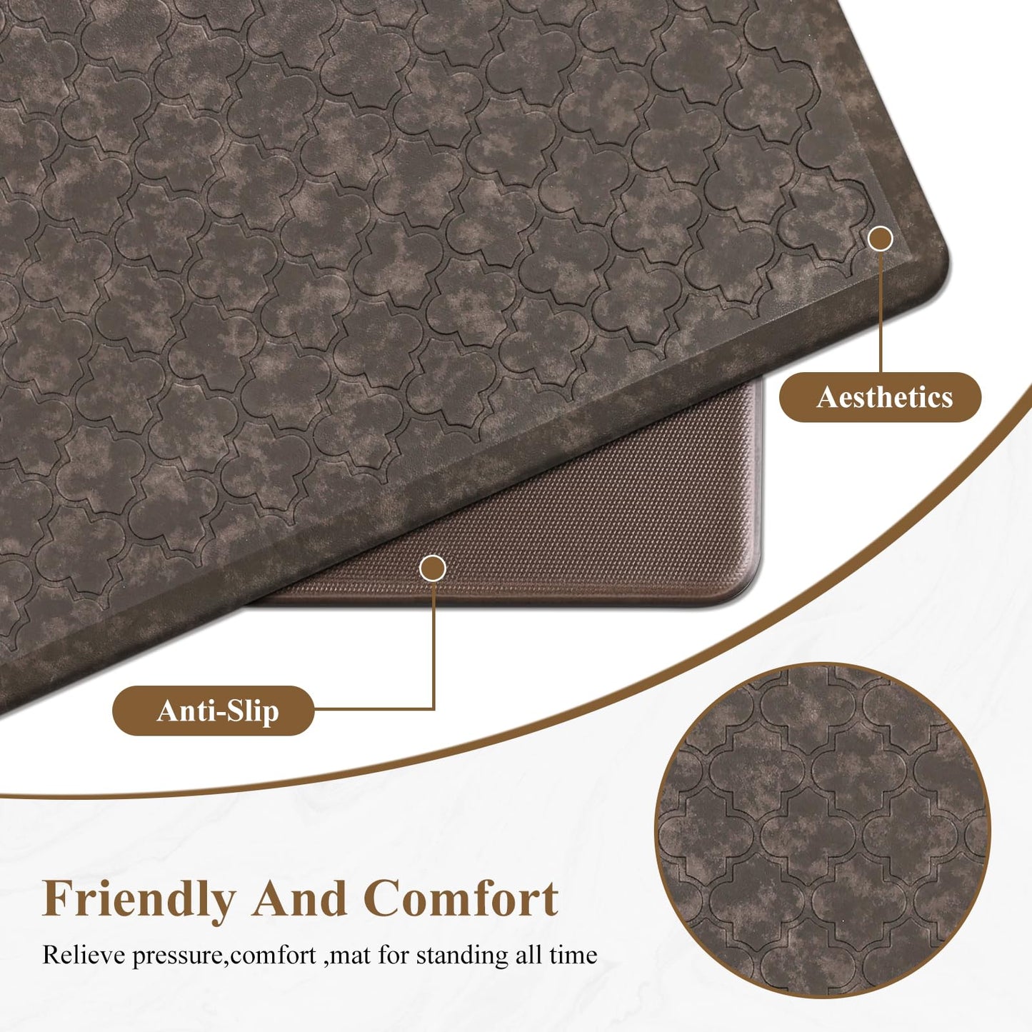 HEBE Kitchen Mat Cushioned Anti Fatigue Comfort Floor Mat Oversized 20"x60" Waterproof Non Slip Kitchen Rug Runner Laundry Room Rug Floor Carpet Heavy Duty Comfort Standing Mat Pads, Brown