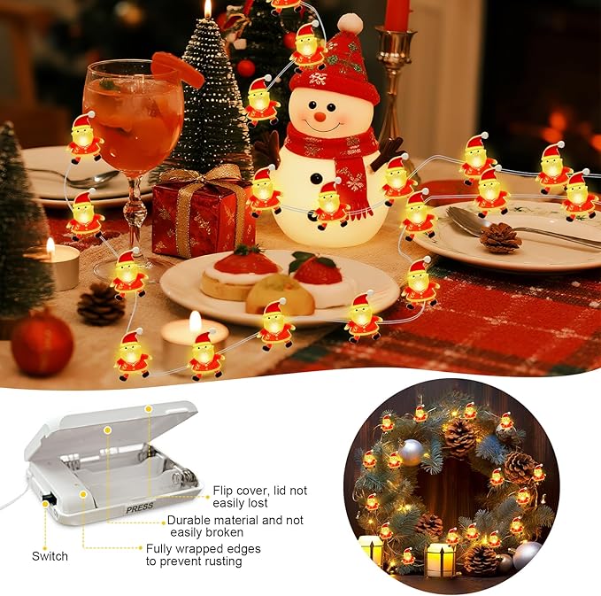 Aogist Christmas Santa String Lights, 16ft 50 LED Battery Powered Santa Claus Decoration Lights for Indoor Outdoot Party Festival Christmas Decorative