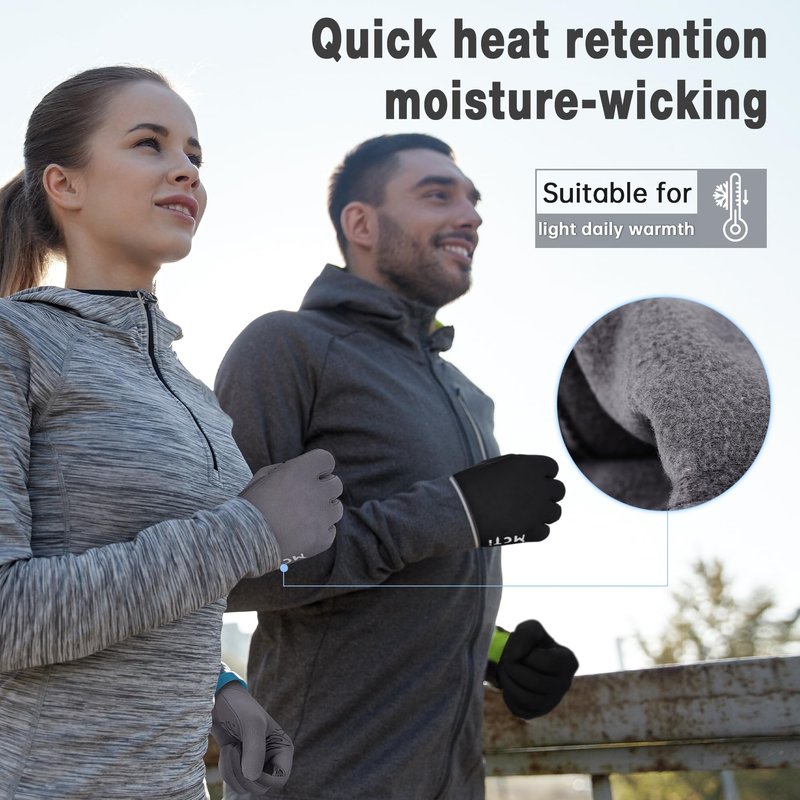 MCTi Lightweight Gloves Liners for Men Women, Touch Screen Gloves with Conductive Microfiber, Palm Silicone, for Cold Weather Running Driving Hiking Grey-L