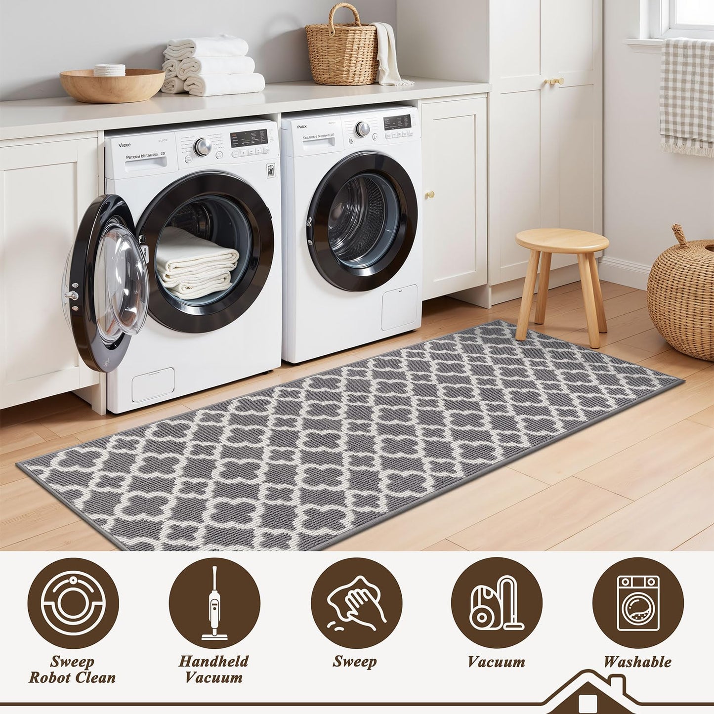 U'Artlines Runner Rug for Hallway 2×6feet Non Slip Kitchen Floor Carpet Runners Grey Geometric Pattern Machine Washable Area Rug for Entryway Bathroom
