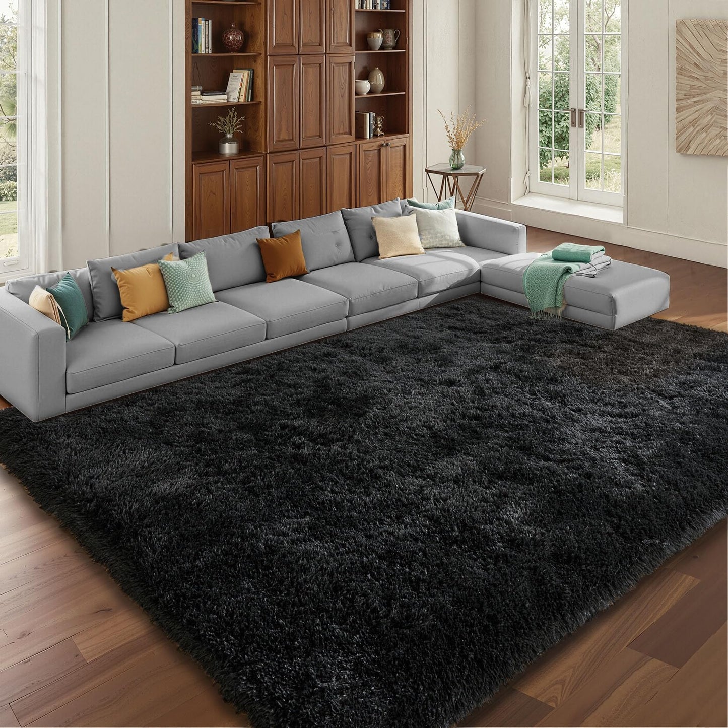 LEDODO Fluffy Area Rugs for Bedroom - Soft Plush Shag Rug for Living Room Nursery Kids Room - Non Slip Fuzzy Shaggy Floor Carpets for Girls Boys Play Room Dorm Decor (Black, 5' x 7')