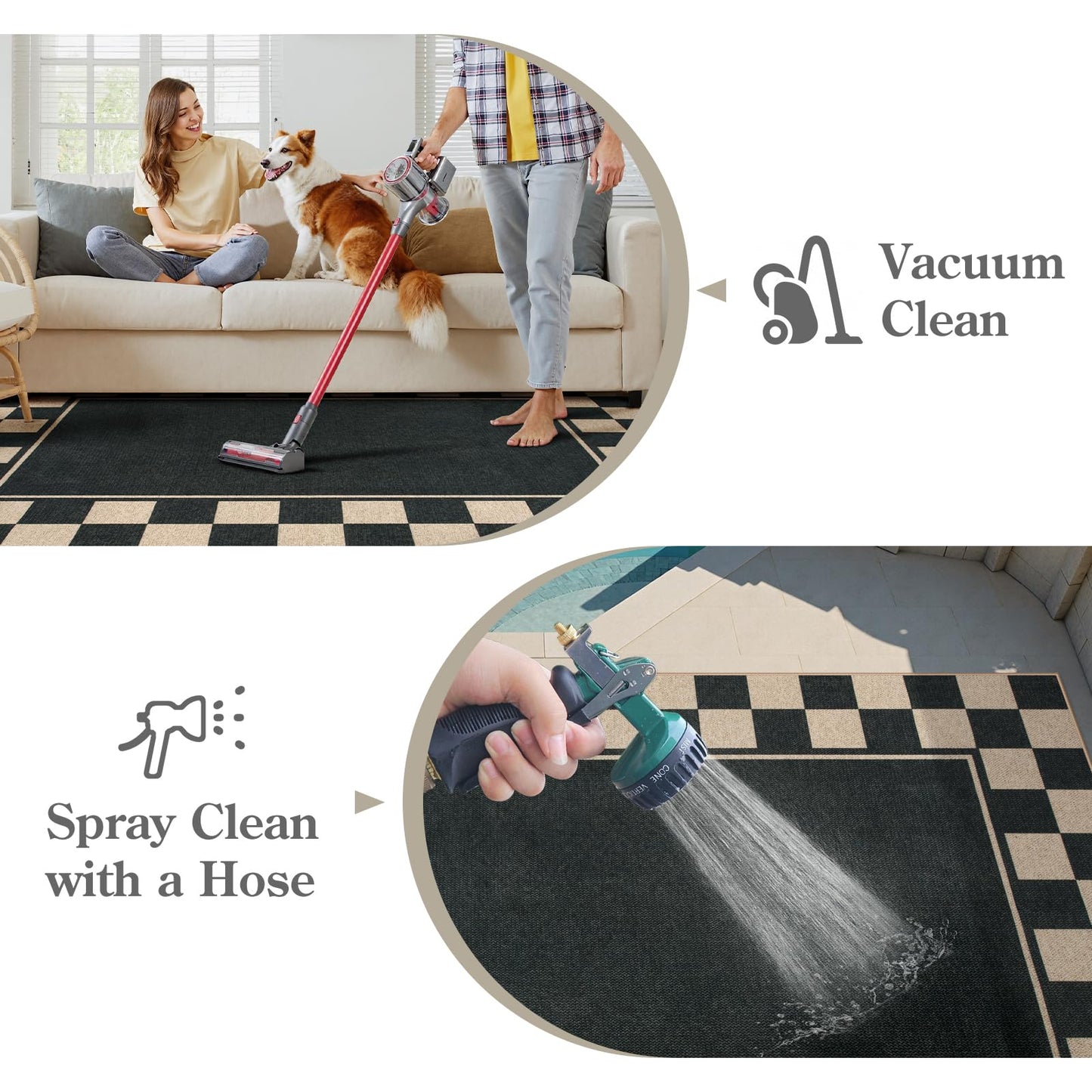 Moynesa Checkered Easy Jute 5x7 Area Rugs for Living Room, Washable Outdoor Patio Rug for Backyard Porches Non Slip, Black Farmhouse Carpet for Dining Room Balcony