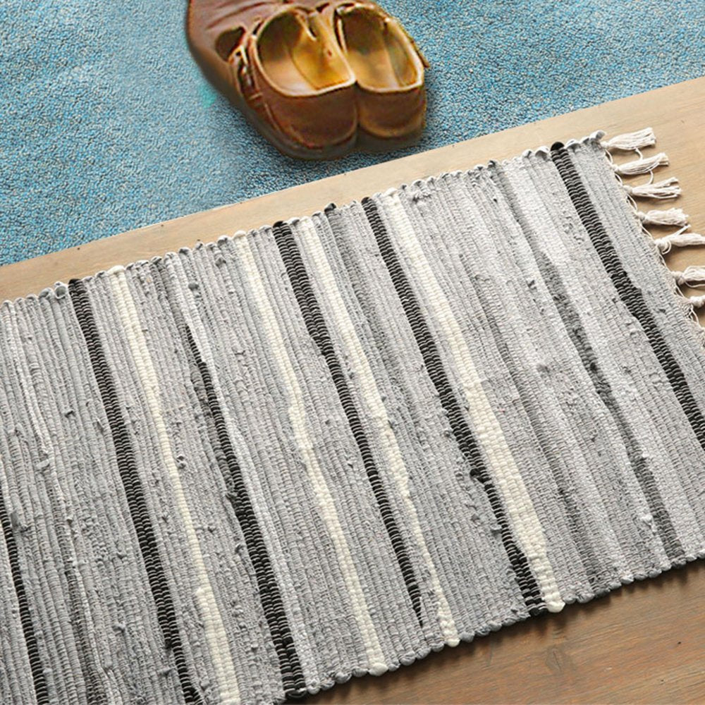 Zeafeel Chindi Rag Rug, Machine Washable Cotton Reversible Rag Rug Hand Woven Multi Color Striped Area Rug Floor Rugs for Bedroom, Living Room, Kitchen and Laundry Room (20'' x 31", Grey)
