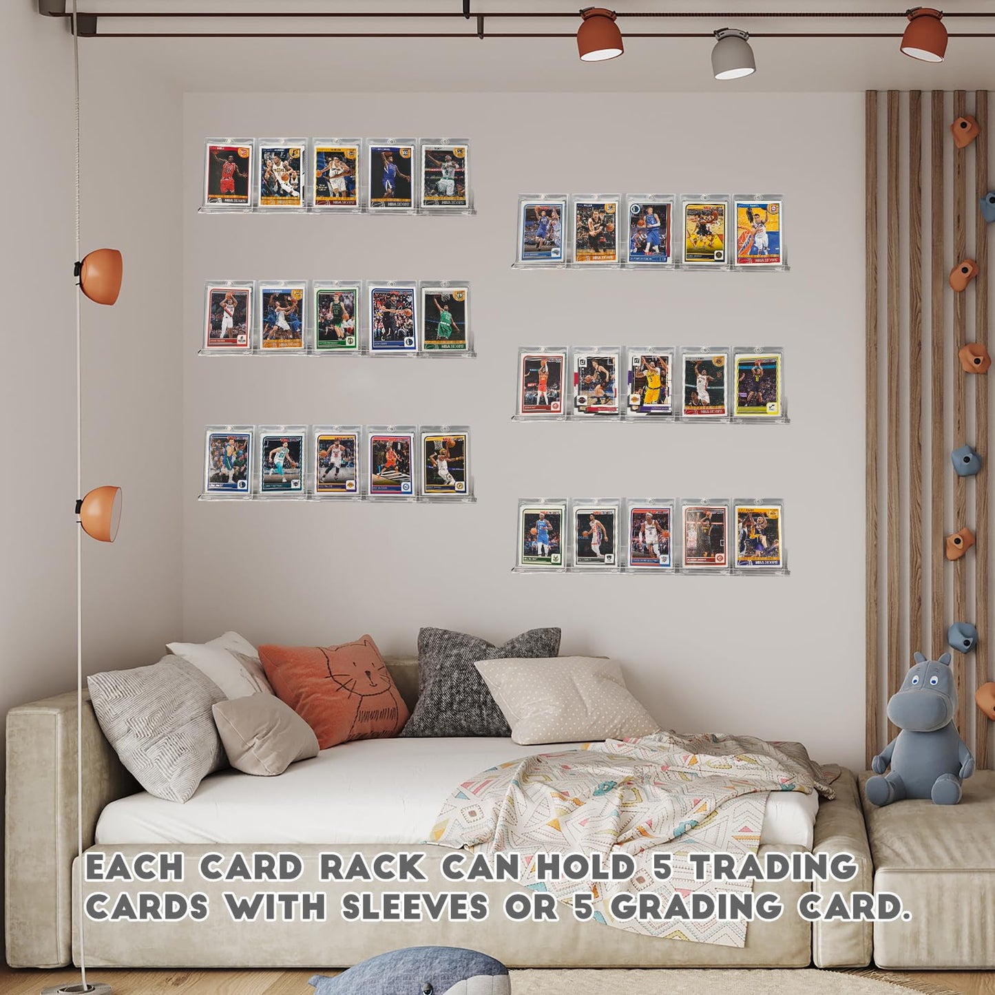 6 Pack Sport Card Display Shelf for Wall - Hold Up to 30 Trading Cards, Acrylic Sport Card Display Rack for PSA SGC BGS Graded Trading Slabs
