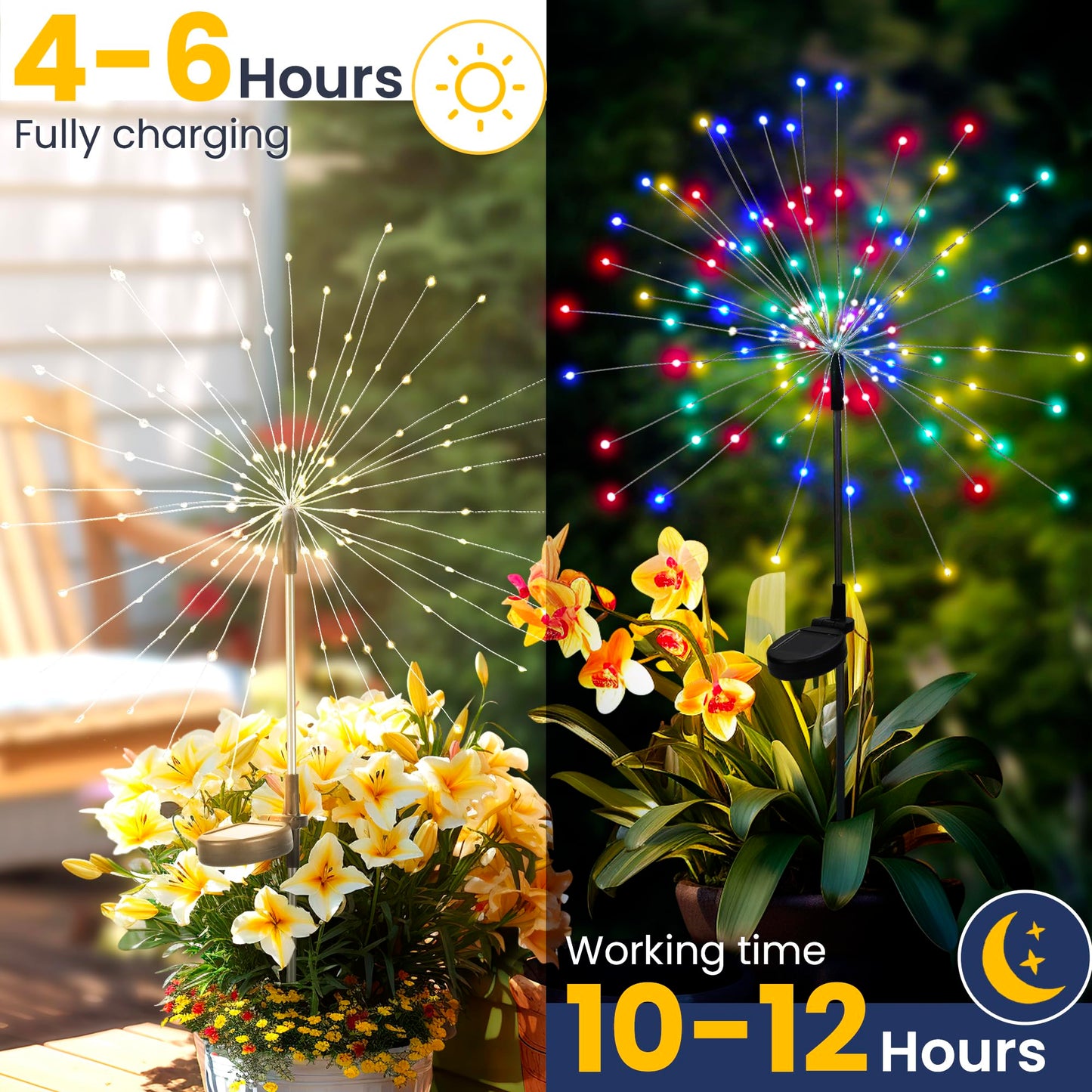 GIGALUMI Garden Decor Outdoor Lights 120LED 8Pack, Solar Garden Lights Outside Fairy Firework Decorative,Solar Powered for Yard Pathway Flowerbed Planter Balcony Patio 4th of July Decor (Multicolar