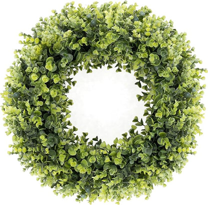 24 Inch Large Boxwoods Green Spring Artificial Wreath for Front Door, Year Round Spring Summer Winter Wreaths for Wall Window Porch Home Farmhouse Wedding Outdoor Outside Indoor Decorations