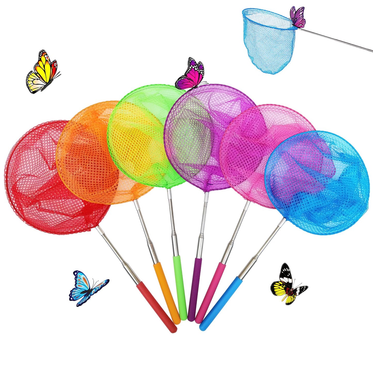 6 Pack Telescopic Butterfly Nets, Insect Catching Nets, Fishing Net, Nature Exploration Toys for Kids Outdoor Playing