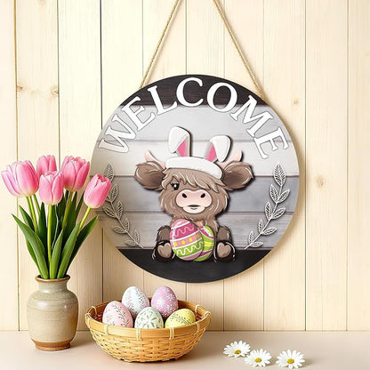 35 Pcs Christmas Interchangeable Highland Cow Welcome Sign Highland Cow Seasonal Wooden Hanging Door Decor Thanksgiving Farmhouse Hanging Sign for Front Door Xmas Party Decoration Gift(Dark Gray)