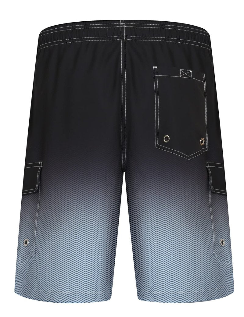 ELETOP Men's Swim Trunks Quick Dry Bathing Suit Swimming Board Shorts Mesh Lining Beach Swimwear Cargo Gradient Black L