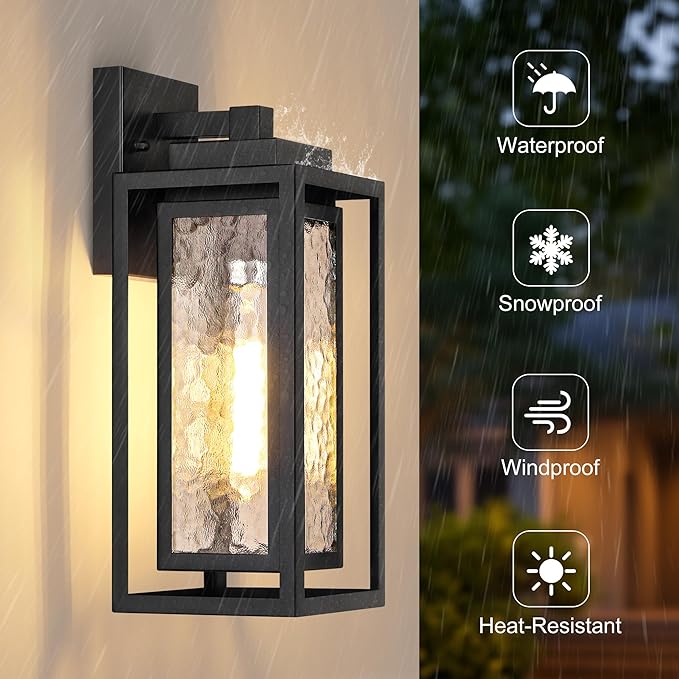 Water Ripple Outdoor Wall Lantern, Exterior Porch Light Fixture Black, 2 Pack Waterproof Wall Lights Fixture, Outside Garage Sconce Lighting, Porch Light Fixture, Mount Lamp, for Patio Outdoor Indoor