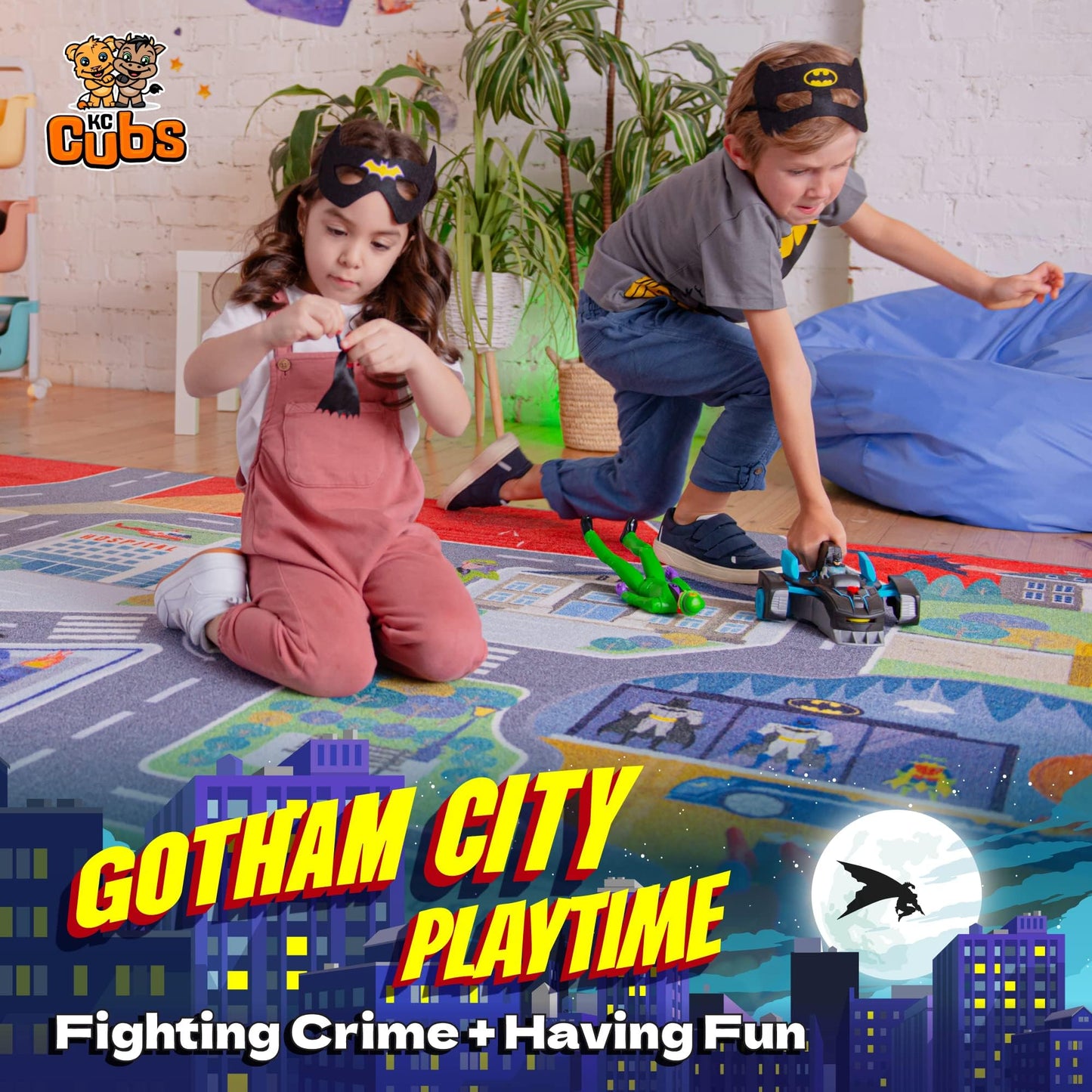DC Comics Batman's Gotham City Adventure Road Play Rug 3x5 | Kids Interactive Toy Car Play Mat Carpet for Toddler Classroom, Playroom & Baby Nursery