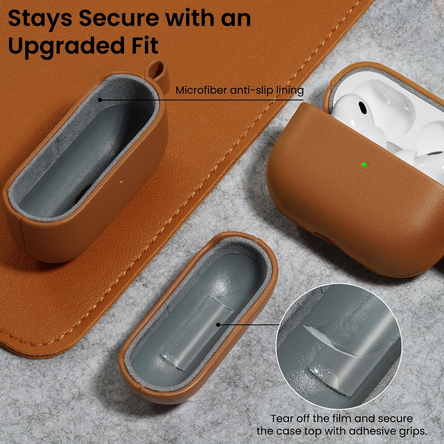 ORNARTO Compatible with AirPods Pro 3 Case, Full Protective Vegan Leather Cover for Airpods Pro 3rd Generation (2025), Front LED Visible, Brown Leather