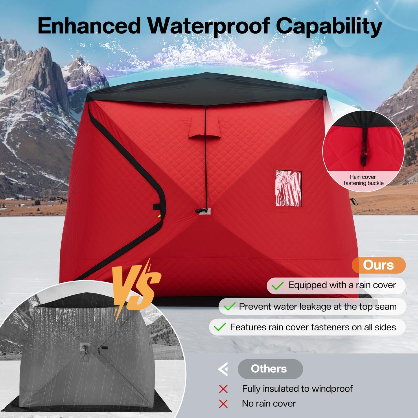 Albott Insulated Pop-Up Ice Fishing Tent, 4–5 Person Ice Shanty with 3-Layer Oxford Fabric, Waterproof Cover, Chimney Vent, Anchors & Ropes, Portable Warm Shelter with Carry Bag