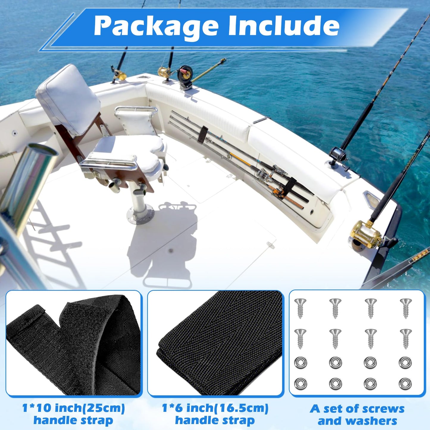 Luojiedejinbiao 12760-7 Fishing Rod Straps for Boat Deck 10 in and 6.5 in Rod Strap with Screws Universal Fit Storage Rack