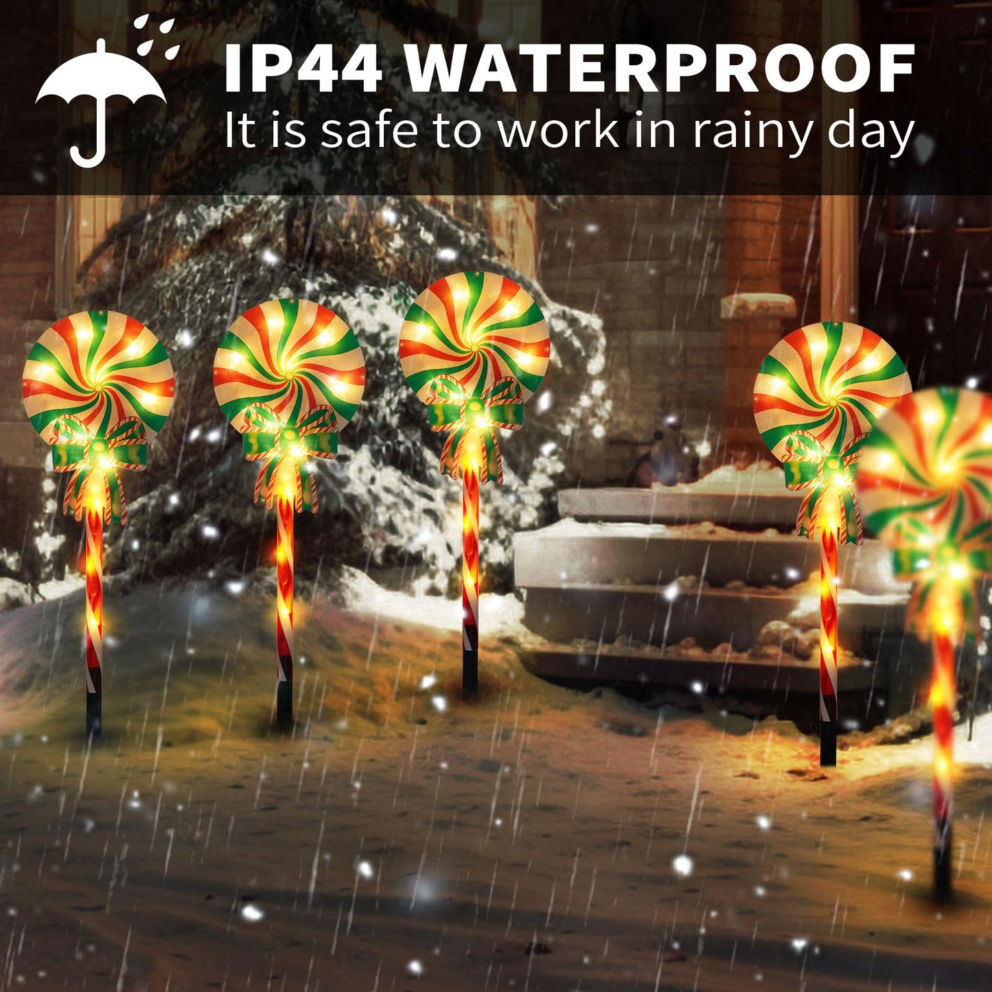 Set of 3 Solar Christmas Lights Decorations with 8 Lighting Modes, Solar Lollipop Pathway Stakes Lights, Outdoor Christmas Decor for Garden, Yard, Porch (Xmas Lollipop)