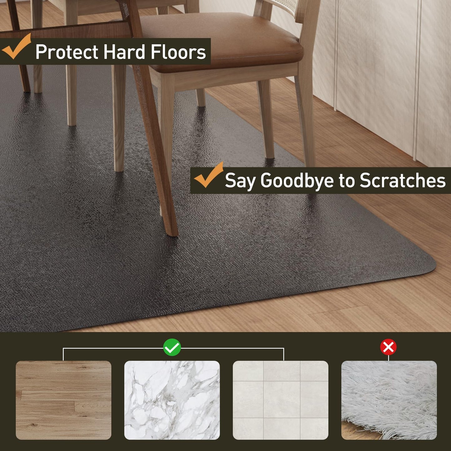 ZPAI Area Floor Mat for Home, 3'×5' Black No Slip Waterproof Vinyl Area Rug for Hard Floor, Spill Resistant Floor Protector Cover for Kitchen, Easy Clean Splat Mat for Under High Chair