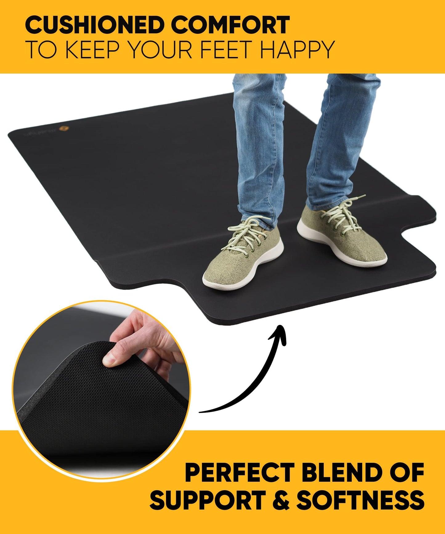 Office Chair Mat with Anti-Fatigue Cushioned Footrest – 2-in-1 Standing Desk Mat for Hardwood Floors – Dual-Zone Design for Standing Comfort and Smooth Chair Rolling (54” × 36”)