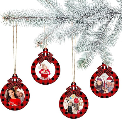 Blulu 24 Pcs Christmas Photo Ornament 2025 Baby First Christmas Pictures Frame Bulk Hanging Picture Frames Wooden for Xmas Tree Baby Gifts Keepsake