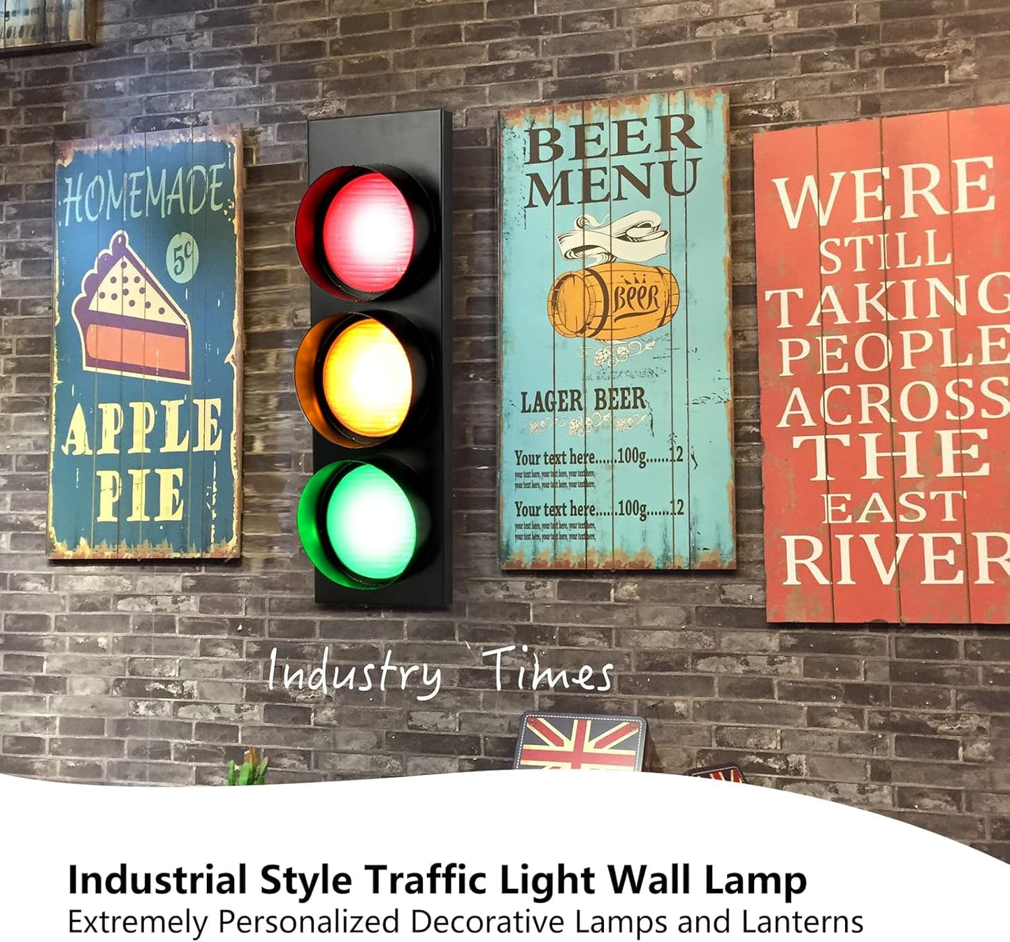 HOMIER Traffic Light Wall Lamp, Retro Style Traffic LED Lamp with Remote Control, Fun Room Stop Light Decor for Children's Day, Classroom, Kids Bedroom, Club, Bar, Pub (1-Side 3-Light (2PCS))