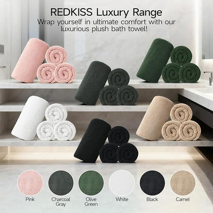 REDKISS 4 Pack Pink Bath Towels, 35 x 70 in Extra Large Coral Fleece Bath Towel