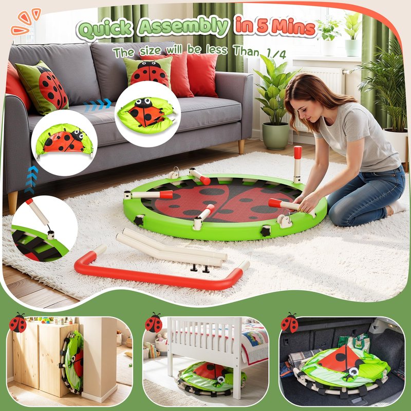 3FT Toddler Trampoline, 36” Foldable Mini Trampoline with Adjustable Handle for Kids Ages 3-6, ASTM Certified Indoor Outdoor Kids Jumper with Safety Padded Cover, Boy Girl Gift Supports 100LBS