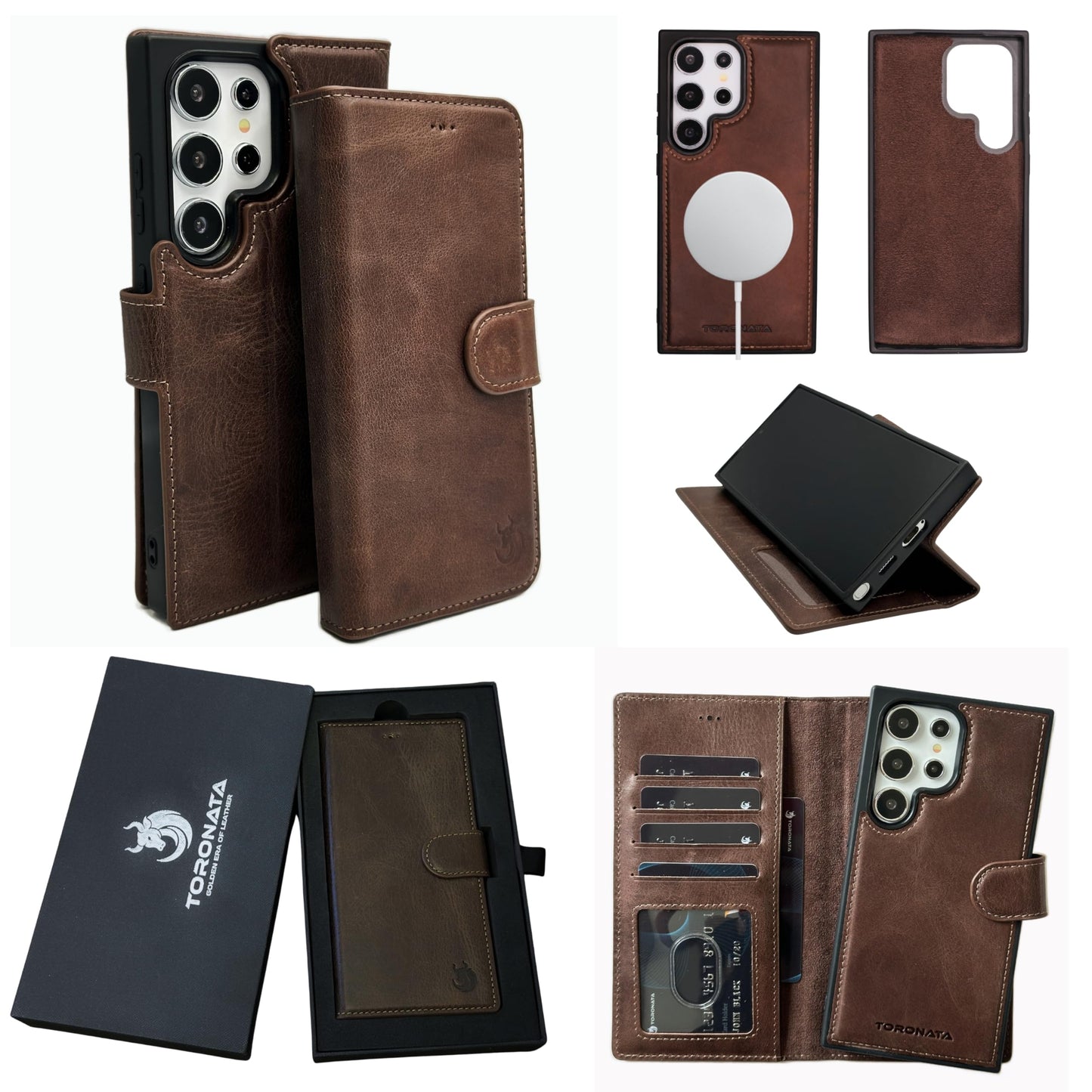 TORONATA Nevada Samsung Galaxy S24 Ultra Case – S24 Ultra Leather Case - Luxury S24 Ultra Wallet Case with Kickstand Design, Card Slots – Handcrafted Anti Scratch RFID Leather Wallet (Dark Brown)