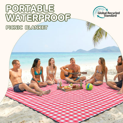 Genovega Waterproof Picnic Blanket Beach Outdoor Camping Mat Rug Extra Large Foldable Cute Big Travel Essential Accessories Gift Park Patio Lawn Garden Grass Ground Music Festival Must Have Checkered