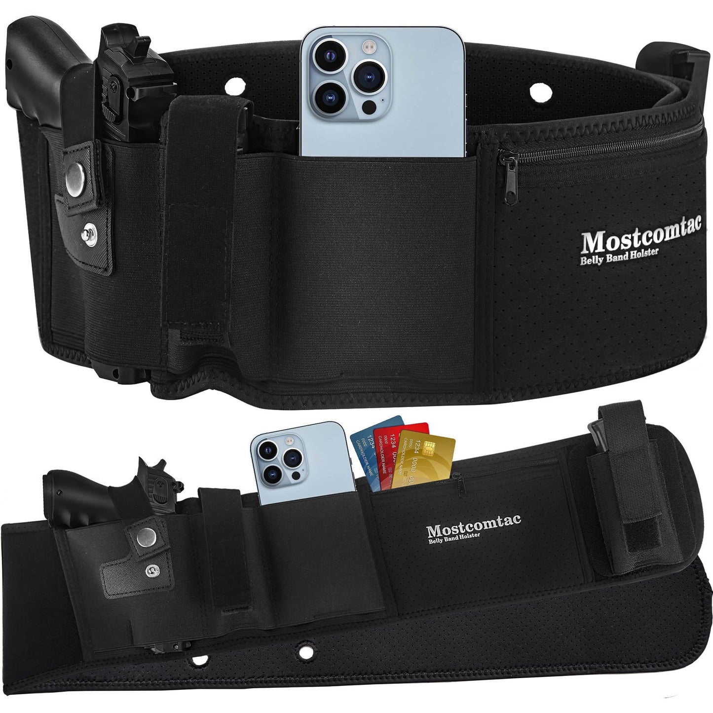 Mostcomtac Belly Band Holster for Men and Women - Comfortable and Breathable Gun Holster for Pistol Fits Glock 19 17 42 43 43x, Taurus, Ruger LCP, S&W M&P Shield and Most Guns and Revolvers